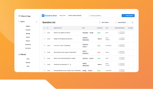 Exam Question Bank Organizer