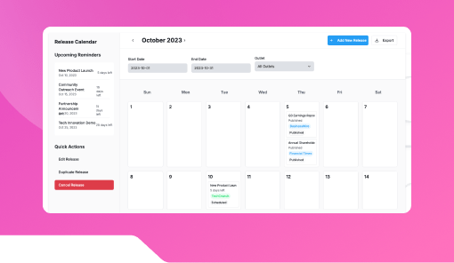 Media Release Reminder Calendar