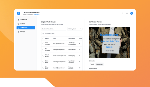 Certificate Generator after Quiz Completion
