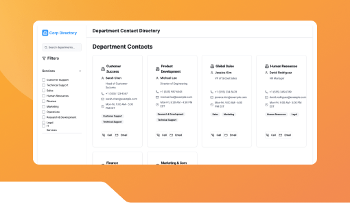 Department Contact Directory Dashboard
