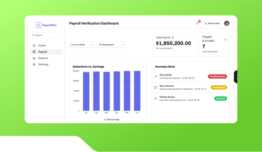 Payroll Check Dashboard – Verify amount & deductions.