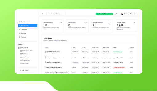 Compliance Certificate Storage Vault