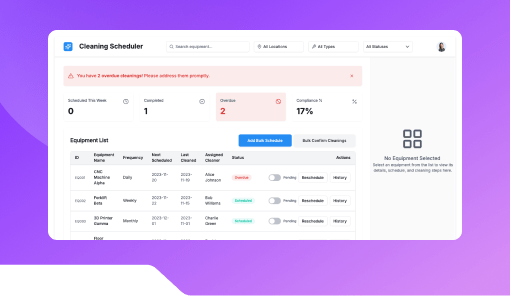 Equipment Cleaning Scheduler.