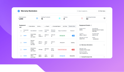 Equipment Warranty Reminder.