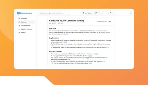 Faculty Meeting Summary Tool