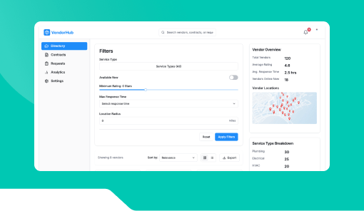 Maintenance Vendor Directory Dashboard.