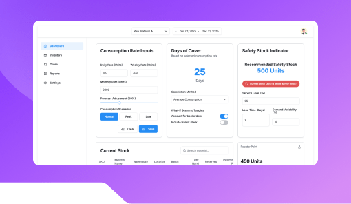 Material Stock Calculator.