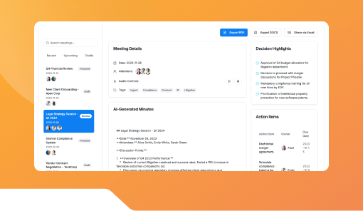Meeting Minutes Summarizer for Legal Teams.