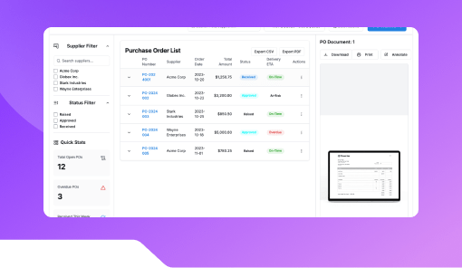 Purchase Order Status Dashboard.