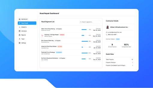 Road Repair Progress Monitor